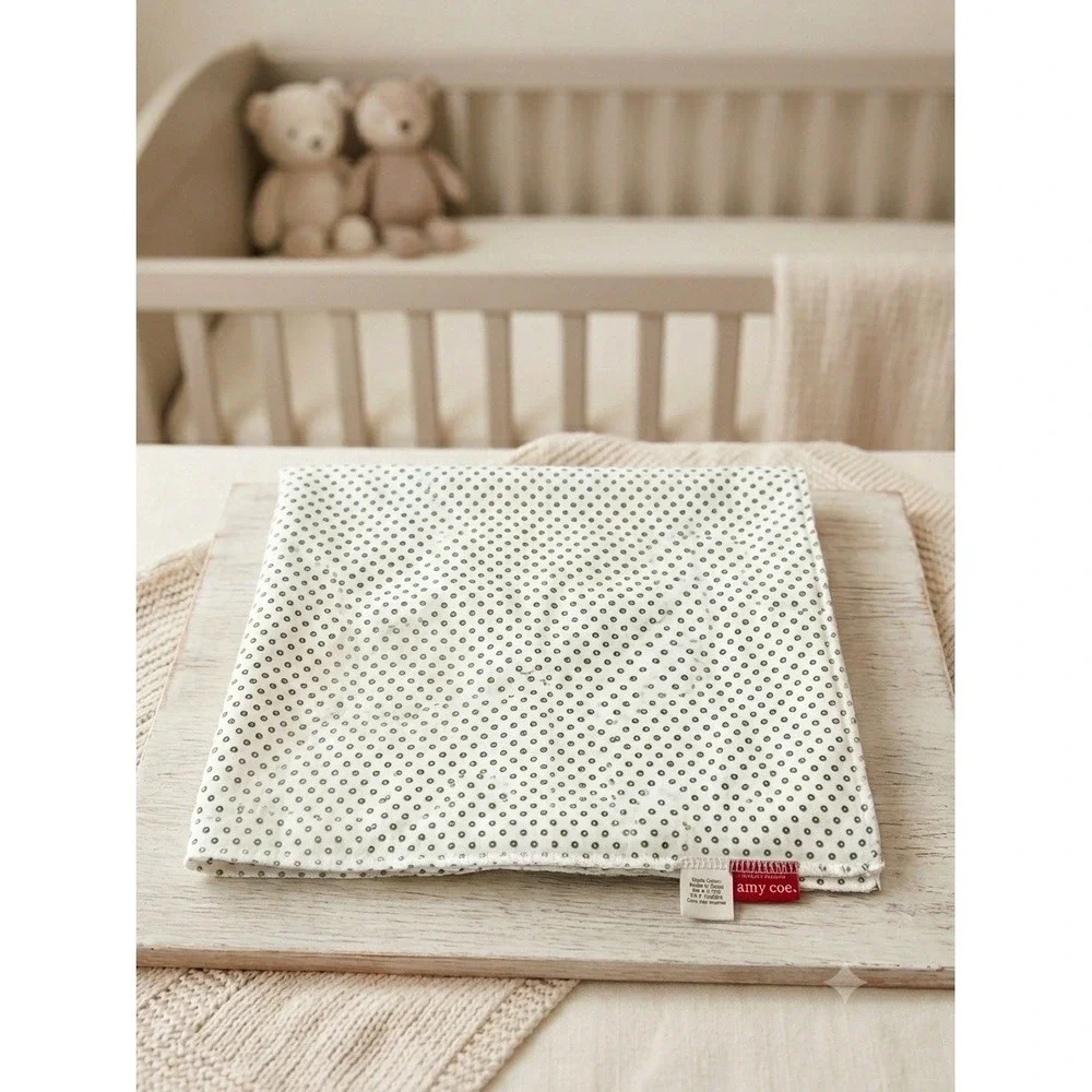 Vintage Amy Coe White & Green Dot Baby Blanket Limited Edition Cotton 36